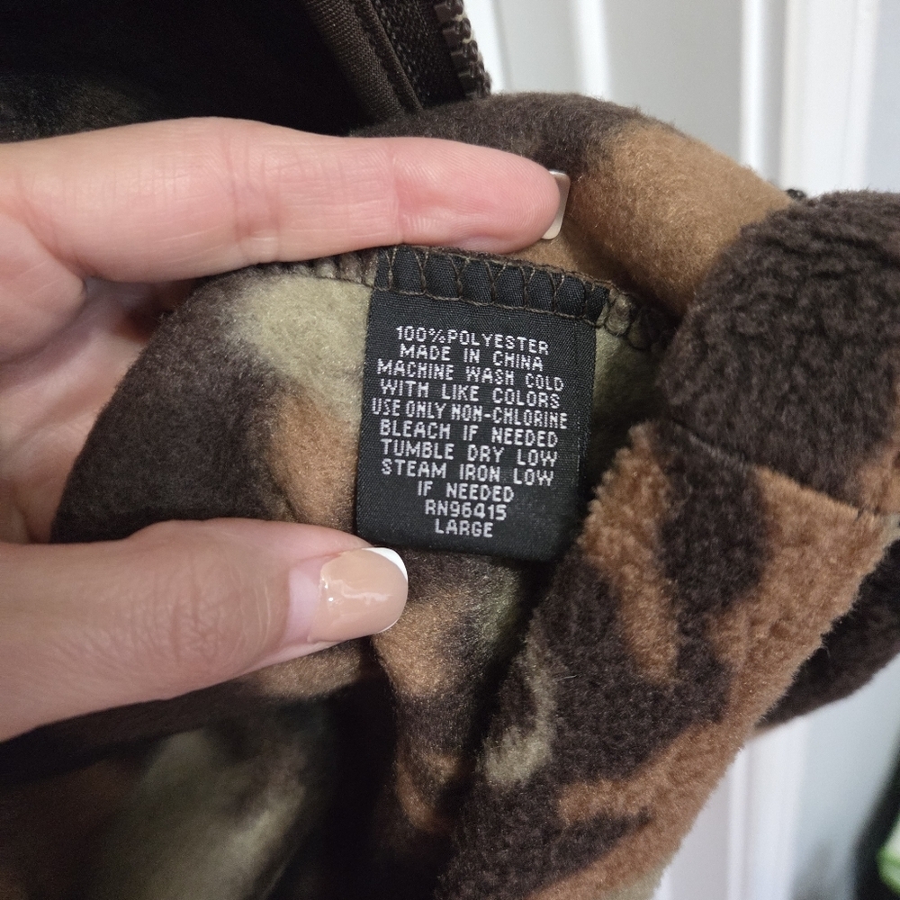 Free Nature Mountain Pattern Full Zip Polar Fleece Hooded Jacket Men Size Large - Picture 9 of 11